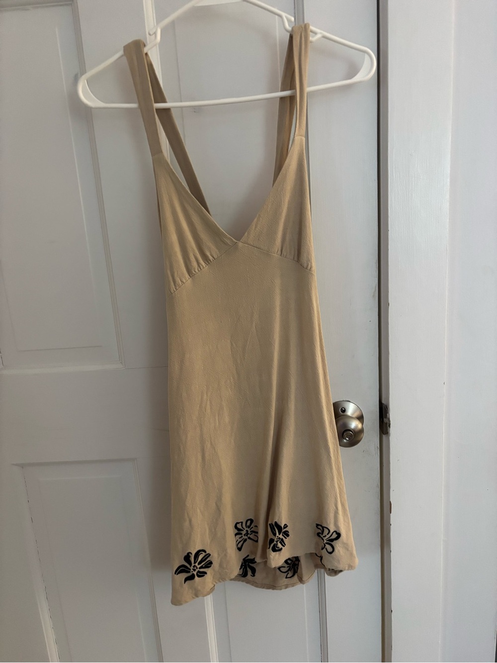 Rhythm. Beige Mini Dress with Black Floral Hem